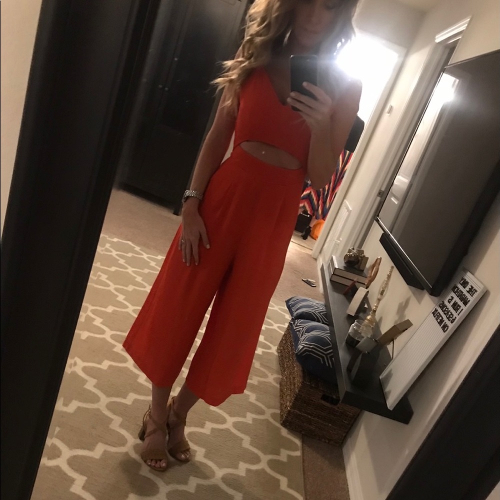 Red cut-out wide leg jumpsuit
